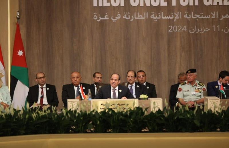 نص كلمة الرئيس السيسي بمؤتمر الاستجابة الإنسانية لغزة.. «صور»