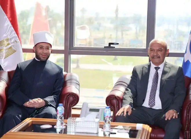 محافظ السويس يستقبل وزير الأوقاف ومفتي الجمهورية احتفالًا بالعيد القومي الـ53 للمحافظة